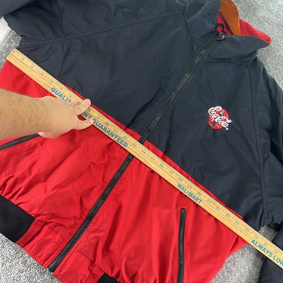 VTG Wearguard Coca Cola Long Sleeve Zip Up Jacket Red Black Mens XL Windbreaker - Picture 4 of 13